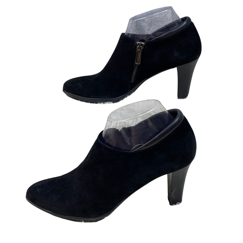 Aquatalia Suede Ankle Boots Women 7.5 Black Very Good Zip Italian Leather Trim